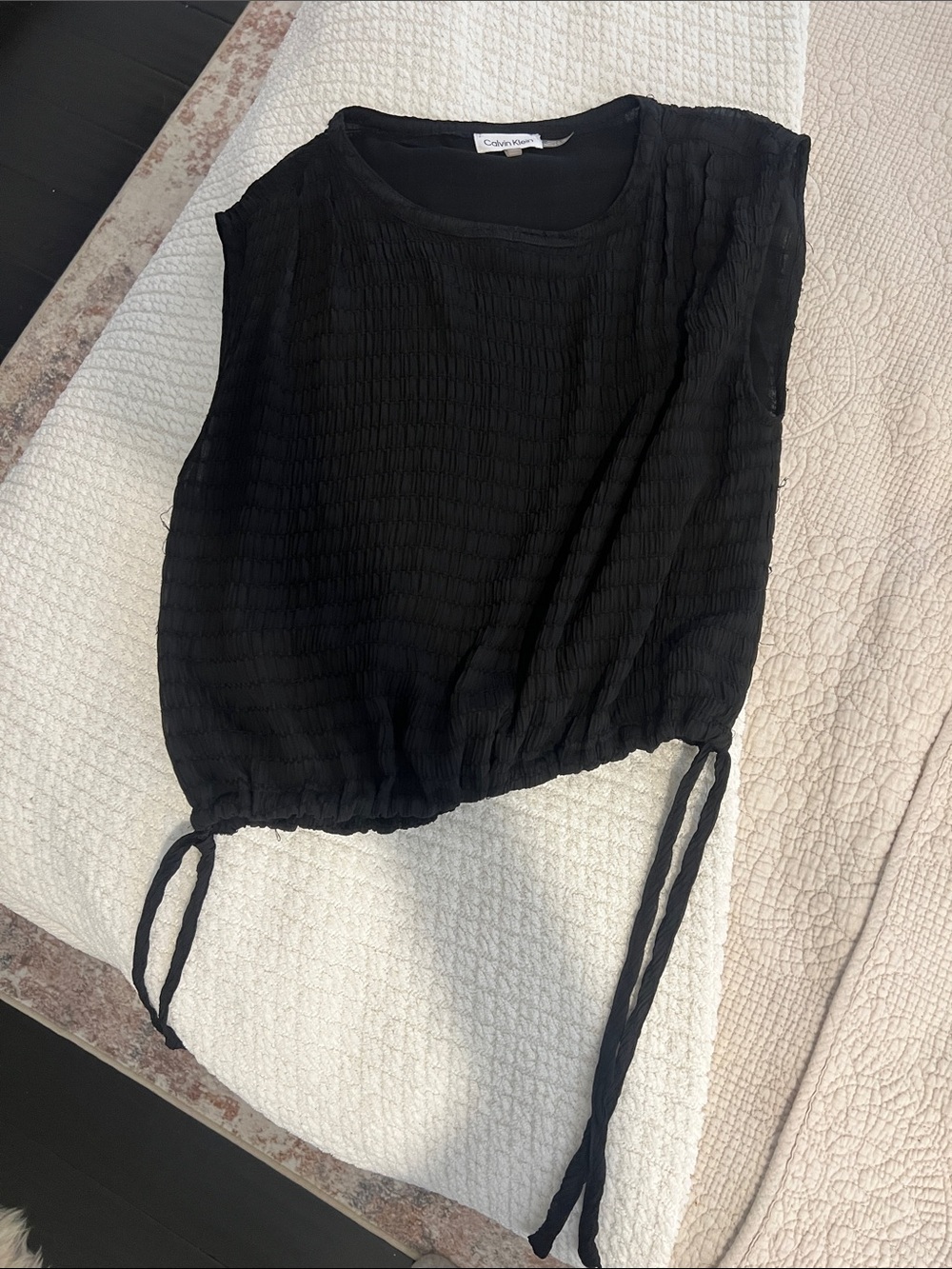 Calvin Klein Black Textured Drawstring Hem Sleeveless Tank